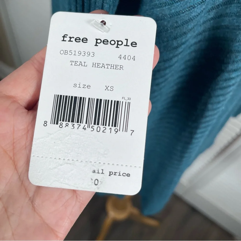 💙 Free People “We The Free” Ribbed Cowl Neck Top – Teal Heather - Picture 6 of 12